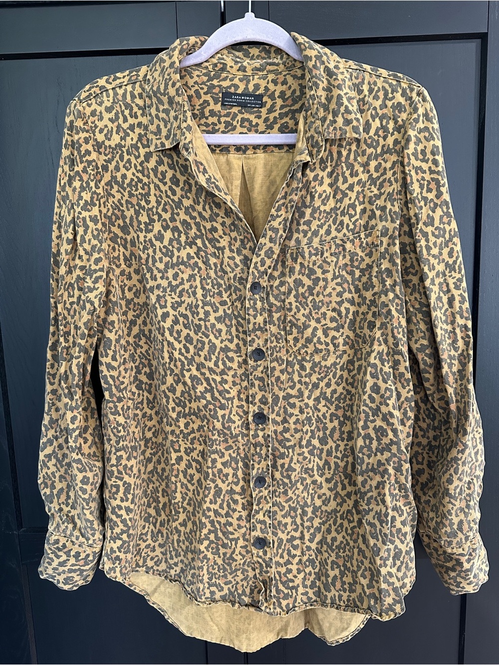 Zara Men's Leopard Print Button-Down Shirt - Mustard/Brown